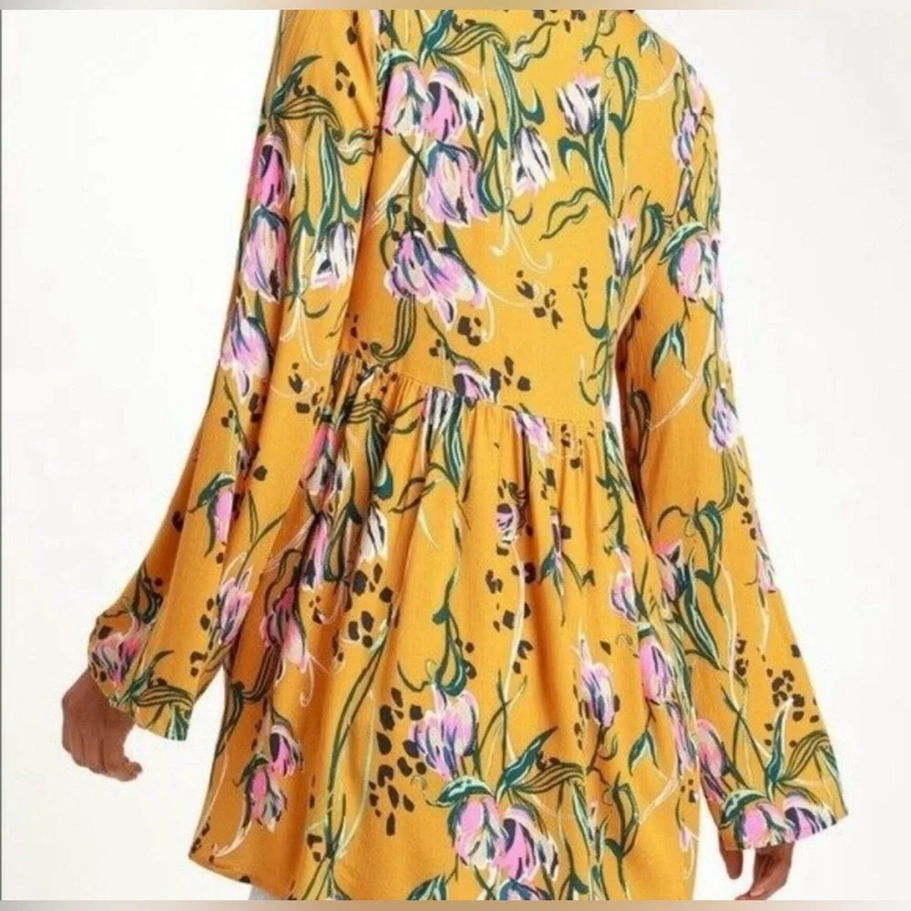Free People Floral Bella Golden Yellow Floral Tunic Blouse - Size S